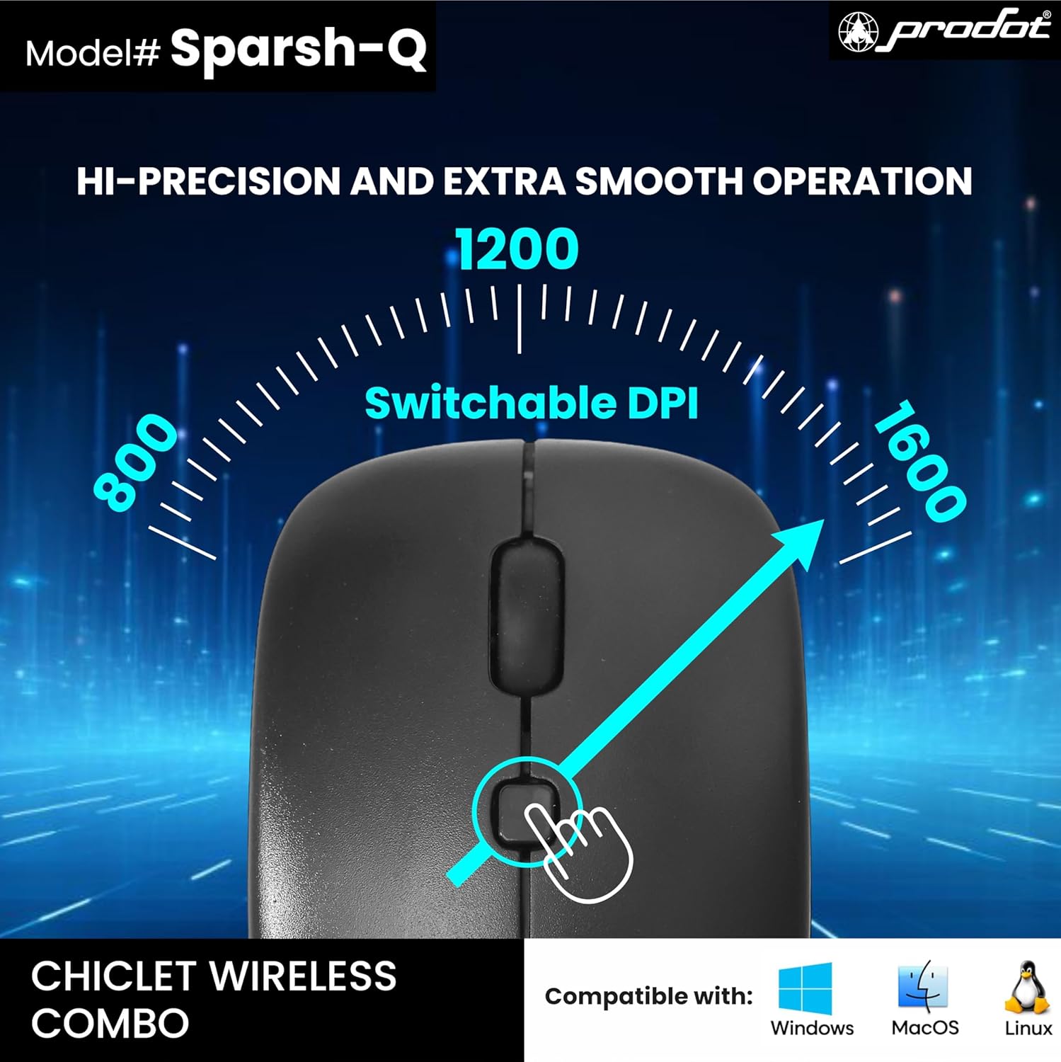Prodot Sparsh Quad Wireless Chicklet Keyboard and Mouse Combo I Plug & Play I Adjustable 800-1600 DPI I 10M Keystrokes I Spill Resistant I 2.4Ghz 10m Range I Works with Windows, iOS, Linux thumbnail 4