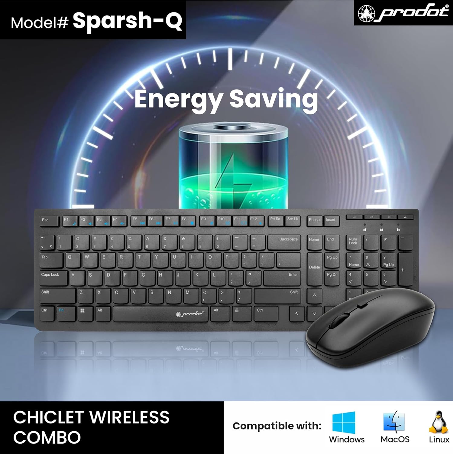 Prodot Sparsh Quad Wireless Chicklet Keyboard and Mouse Combo I Plug & Play I Adjustable 800-1600 DPI I 10M Keystrokes I Spill Resistant I 2.4Ghz 10m Range I Works with Windows, iOS, Linux thumbnail 5